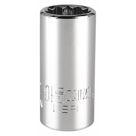 3/8 in Drive, Triple Square Metric Socket, 12 Points,  Steel, Chrome, 15 mm