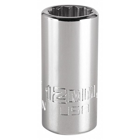 3/8 in Drive, Triple Square Metric Socket, 12 Points,  Steel, Chrome, 12 mm