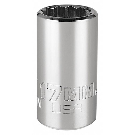 3/8 in Drive, Triple Square Metric Socket, 12 Points,  Steel, Chrome, 17 mm