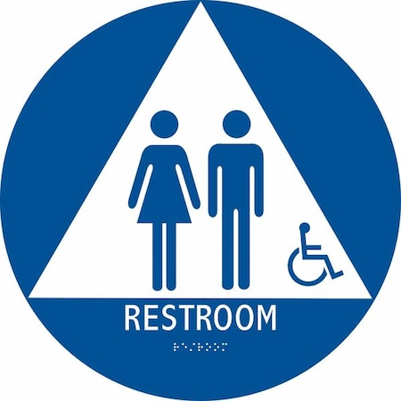RESTROOM, 12 in W x 12 in H, Circle, ABS Plastic, 483U15