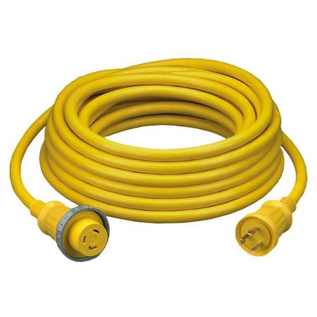 STW Shore Power Cable, 10 AWG, 10/3, Yellow, PVC, NEMA L5-30P, 25 ft