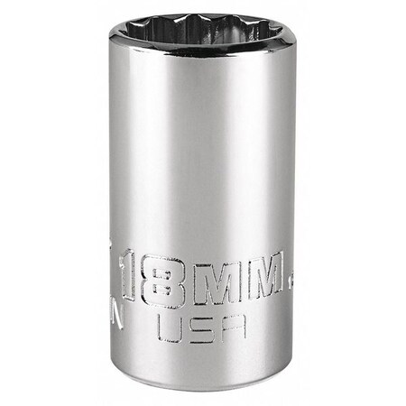 3/8 in Drive, Triple Square Metric Socket, 12 Points,  Steel, Chrome, 18 mm