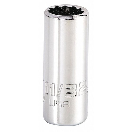 1/4 in Drive, Triple Square SAE Socket, 12 Points,  Steel, Chrome, 11/32 in
