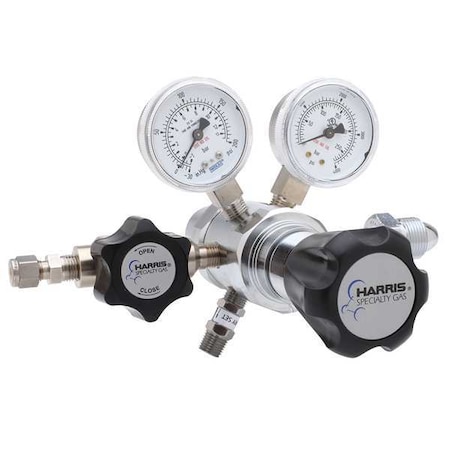 High Purity Gas Regulator, Argon, Helium, Nitrogen, Two Stage, 0.965"-14 Inlet, 1/4 in Outlet