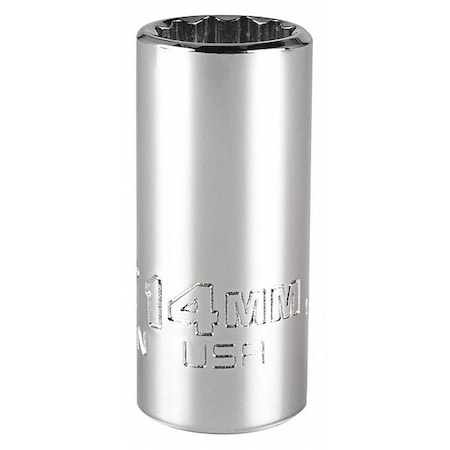 3/8 in Drive, Triple Square Metric Socket, 12 Points,  Steel, Chrome, 14 mm