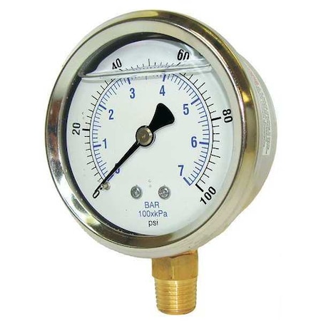 Industrial Pressure Gauge, 0 to 3,000 psi, 2 1/2 in Dial, 1/4 in NPT, Bottom Location