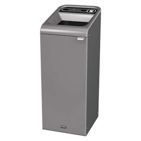 15 gal Rectangular Recycling Bin, Open Top, Gray, Steel, 1 Openings