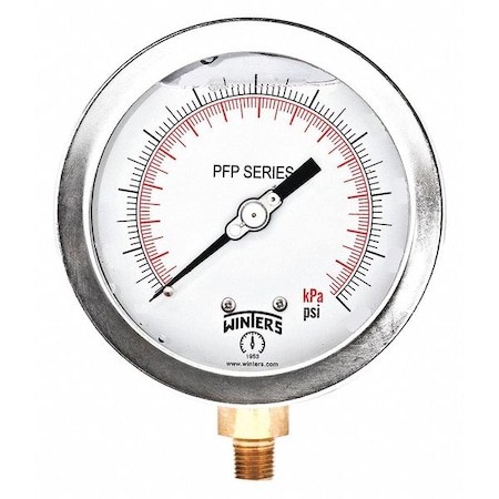 Industrial Pressure Gauge, 0 to 300 psi, 4 in Dial, 1/4 in NPT, Bottom Location