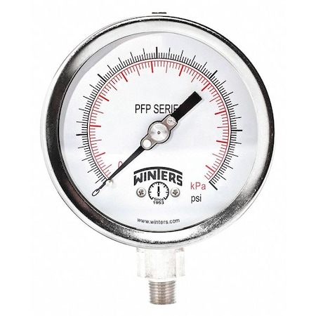 Industrial Pressure Gauge, 0 to 60 psi, 4 in Dial, 1/4 in NPT, Bottom Location