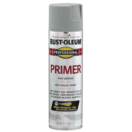 Spray Primer, Rust Preventative, Gray, Exterior/Interior, General Purpose, Solvent, 15 oz