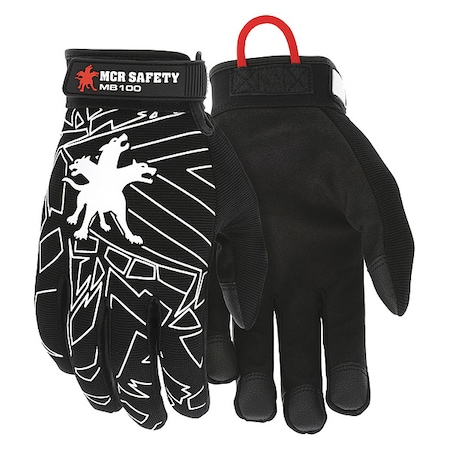 Leather Palm Gloves, Spandex(R), Synthetic Leather, Hook-and-Loop Cuff, Full Finger, Black, XL