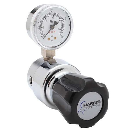 High Purity Gas Regulator, Argon, Helium, Nitrogen, Single Stage, 1/4 in Inlet, 1/4 in Outlet