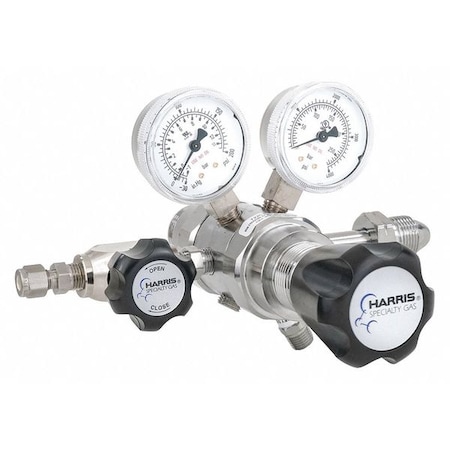 High Purity Gas Regulator, Industrial Air, Two Stage, 0.965"-14 Inlet, 1/4 in Outlet, 0 to 125 psi