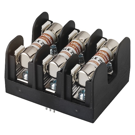 Open Fuse Block, 0 to 30A Amp Range, 600V AC/DC Volt Rating, 3 Poles, Pressure Plate