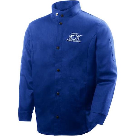 Welding Jacket, Cotton, 9 oz, 30 in Length, Snaps Closure, 2 Pockets, Blue, XL