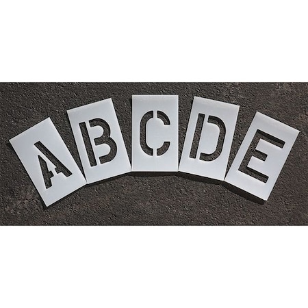 Pavement Stencil, Letter Set, A Thru Z, Blanks, 6 in Character Height, Highway Gothic Font, Clear
