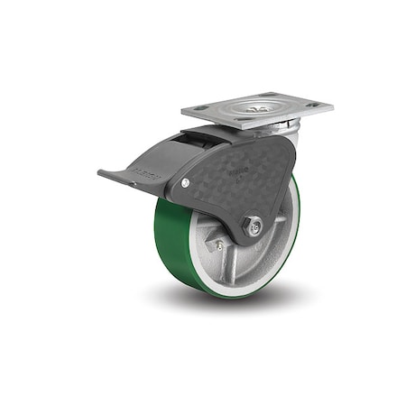 5" X 2" Non-Marking Polyurethane Swivel Caster, Total Lock Brake, Loads Up To 1000 lb