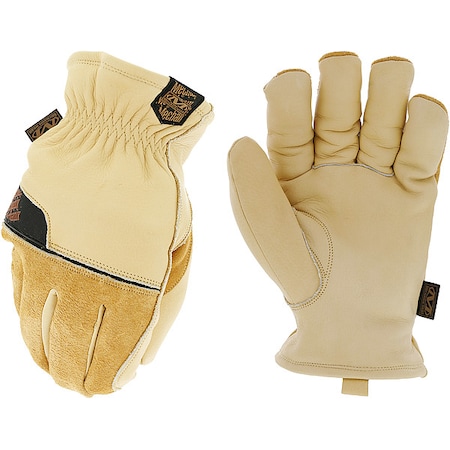Cold-Insulated Leather Gloves, Cowhide, Shirred Slip-On, Keystone Thumb, Gunn Cut, Beige / Beige