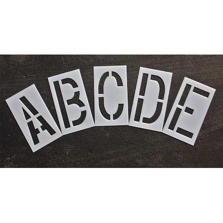 Pavement Stencil, Letter Set, A Thru Z, Blanks, 18 in Character Height, Highway Gothic Font, Clear