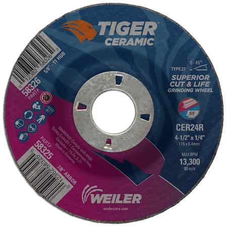 4-1/2 in Dia, 1/4 in Thick, 7/8 in Arbor Hole Size, Ceramic, 24 Grit