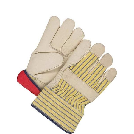 Leather Gloves, Cowhide Palm, Safety Cuff, White / Blue/Yellow, 1 PR