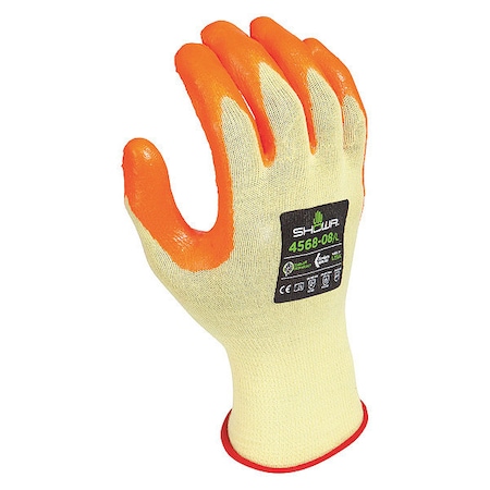 Knit Gloves, Kevlar,, Grip Palm and Fingers, Elastic, Orange, Yellow, L, 1 PR