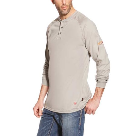 Men's FR Henley Longsleeve Tee, Buttons, Gray, 2XL