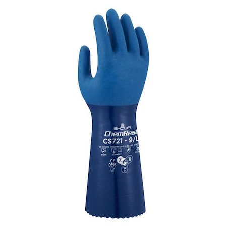 CS721 Chemical Resistant Gloves, Polyester, 13 3/4 in L, 1.23 mm, Blue, 10, 1 PR