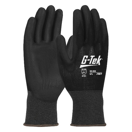Coated Gloves, Polyurethane, Smooth, Palm, 3 Abrasion Level, Black, S 12 PK