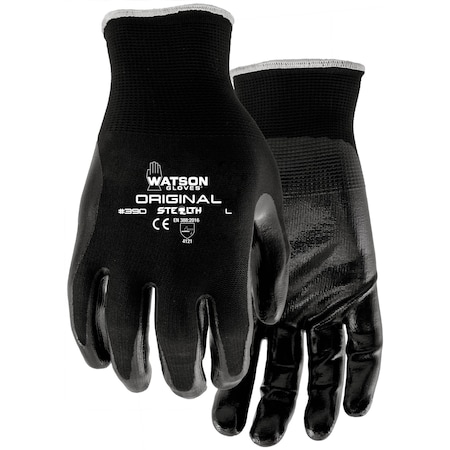 Nitrile, lightly textured, Palm, 4 Abrasion Level, Black, L 1 PR