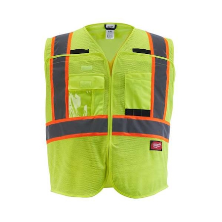 Class 2 CSA Compliant Breakaway High Visibility Yellow Mesh Safety Vest - 4X-Large/5X-Large