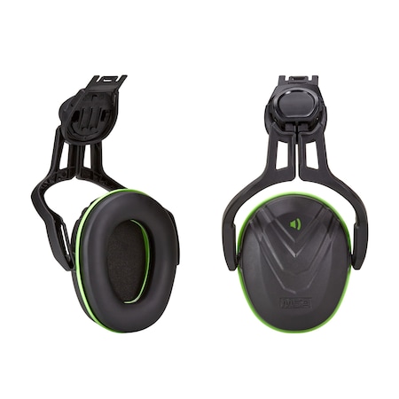V-Gard Hard Hat-Mounted Earmuffs, NRR 22 dB, Foam Cushion, Green/Black, For Use With Cap Style Hats