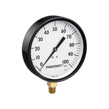 Pressure Gauge, 0 to 300 psi, 4 1/2 in Dial, 1/4 in NPT, Bottom Location, Steel Case Material