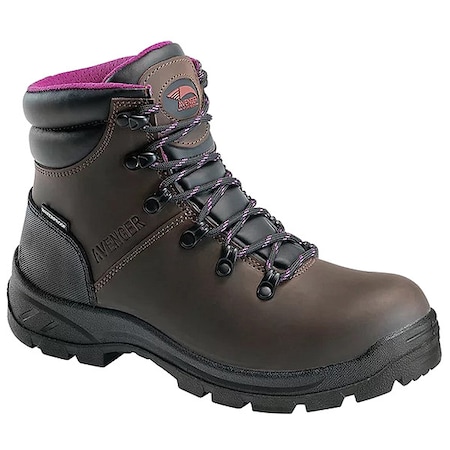 Women's 6-Inch Work Boot, 7 M, Steel Toe, 6 in H, Brown, A8125