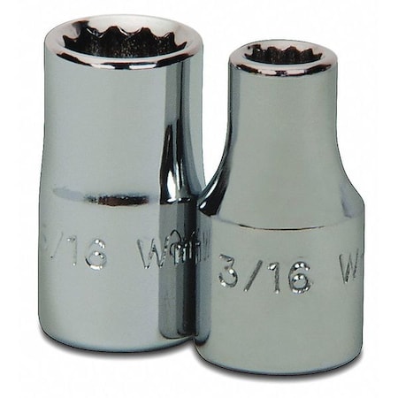 1/4" Drive, 3/16" SAE Socket, 12 Points, Standard 1/4"D,12Pt,3/16
