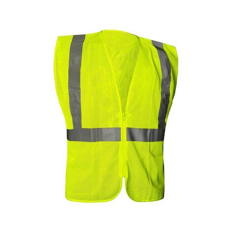 High-Visibility Vest, ANSI Class 2, Polyester Mesh, U Back Stripe, Zipper, Lime, 2XL