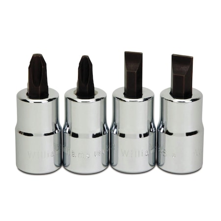Williams Screwdriver Bit Socket Set, 1/2" D, 4pcs.