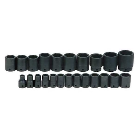 Impact Socket Set,1/2" D,6Pt 23pcs. Met, JHWMS-4-23RC