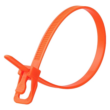 Cable Tie, 12 in L, 3.34 in Max Bundle Dia., Fluorescent Orange, Nylon 6/6, 50 lb Strength, 20 PK