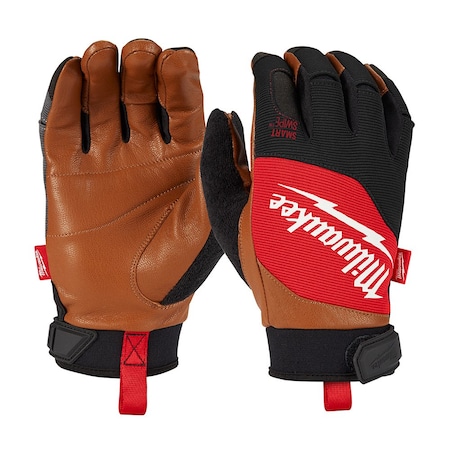 Performance Work Gloves, Goatskin Palm, Polyester Back, 2XL, Black/Brown/Red