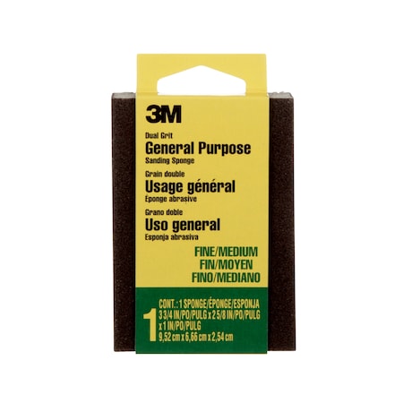 Sanding Sponge,Fine/Medium,3 3/4"L