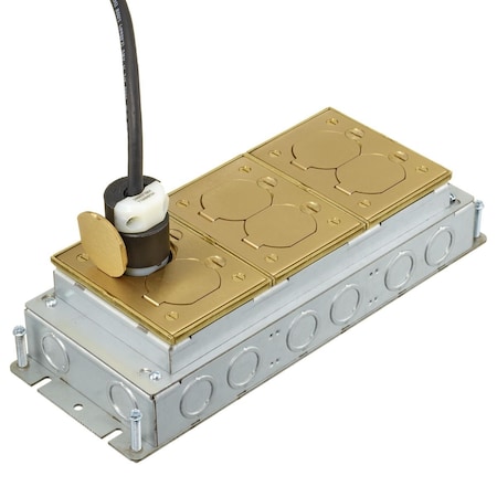 Electrical Box, 34 cu in, Floor Box Type, 3 Gangs, Brass, Rectangular Shape