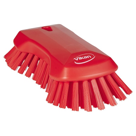 Scrub Brush, Stiff, 7 1/2 in L Handle, 9 1/8 in L Brush, Red, Polypropylene, 9 1/8 in L Overall