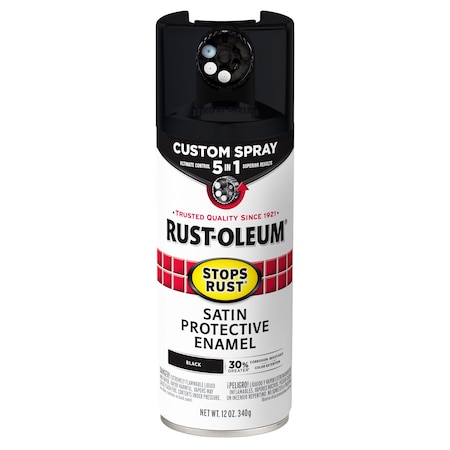 Rust Preventative Spray Paint, Black, Satin, Solvent, 12 Oz