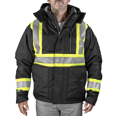 Rain Jacket, Nylon, Class 1 O, Black/Yellow, L