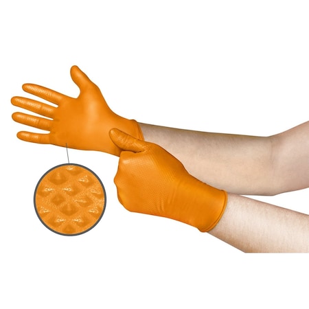 Mega Texture, Disposable Gloves, 5.1 mil Palm, Nitrile, Powder-Free, 2XL, 100 PK, Orange