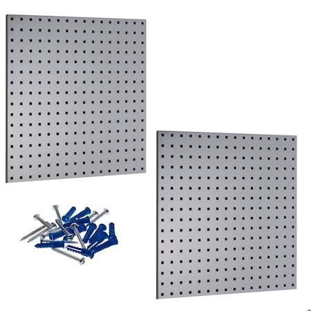 (2) Square Hole Pegboards W/ Mounting Hardware, Epoxy Coated 18-Gauge Steel, Gray, 24" W x 24" H