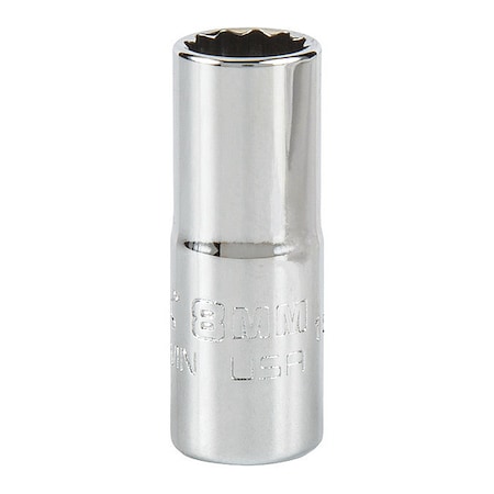 1/4 in Drive, 8mm Triple Square Metric, Socket, 12 Points,  Steel, Chrome, 8 mm