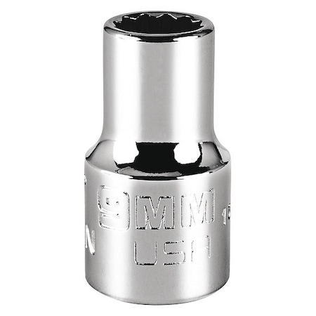 3/8 " Drive, 9mm Triple Square Metric, Socket, 12 Points,  Steel, Chrome, 9 mm