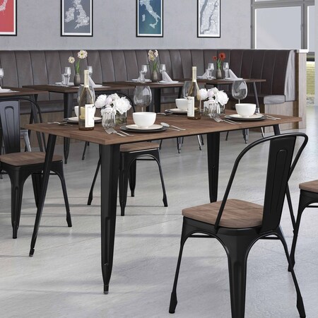 Rectangle Black Metal Table,30.25" x 60", 30.25" W, 60" L, 30.5" H, Wood, Wood Grain
